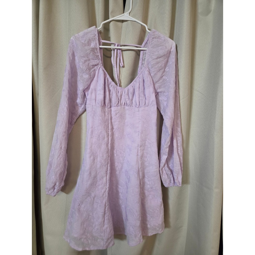 Wild Fable Lavender Floral Embroidered Open Back Mini Dress XS Purple SleeveNWOT